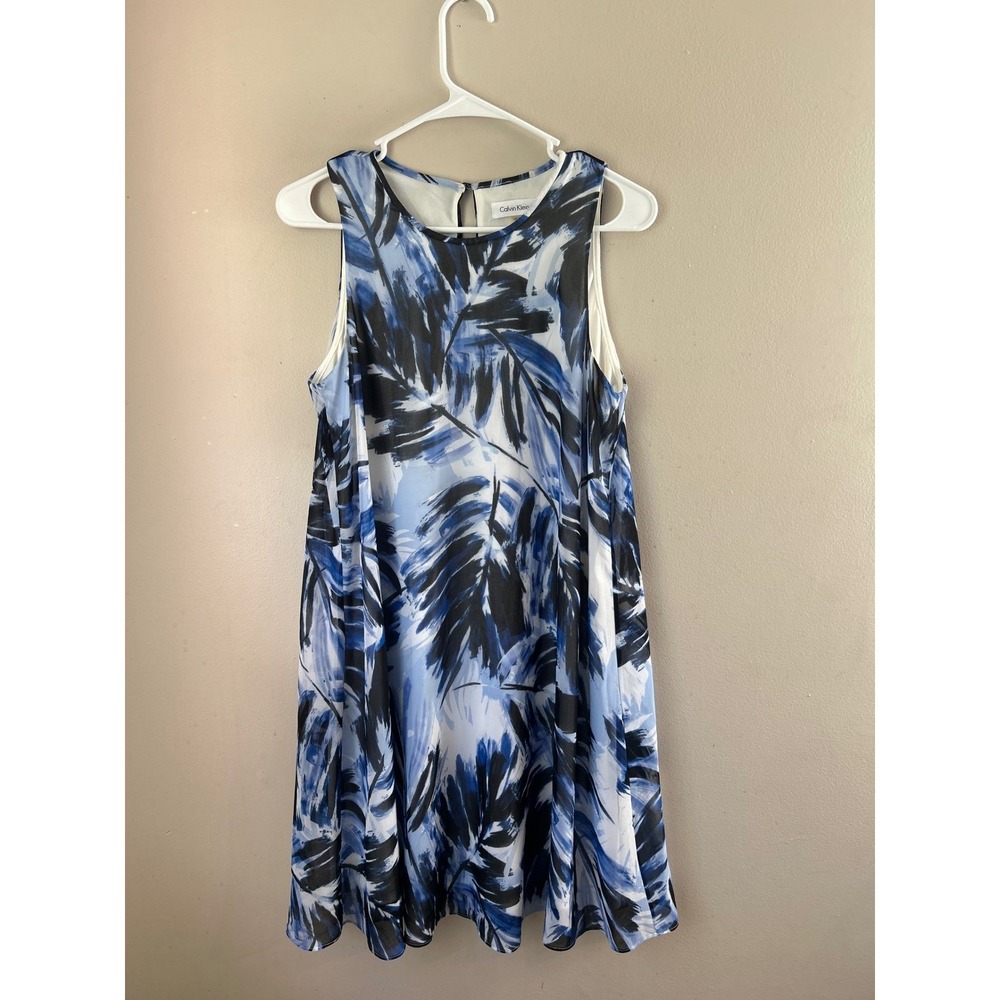 Calvin Klein Women's Blue Floral  Boho Print Sleeveless‎ Dress  10 Vacation